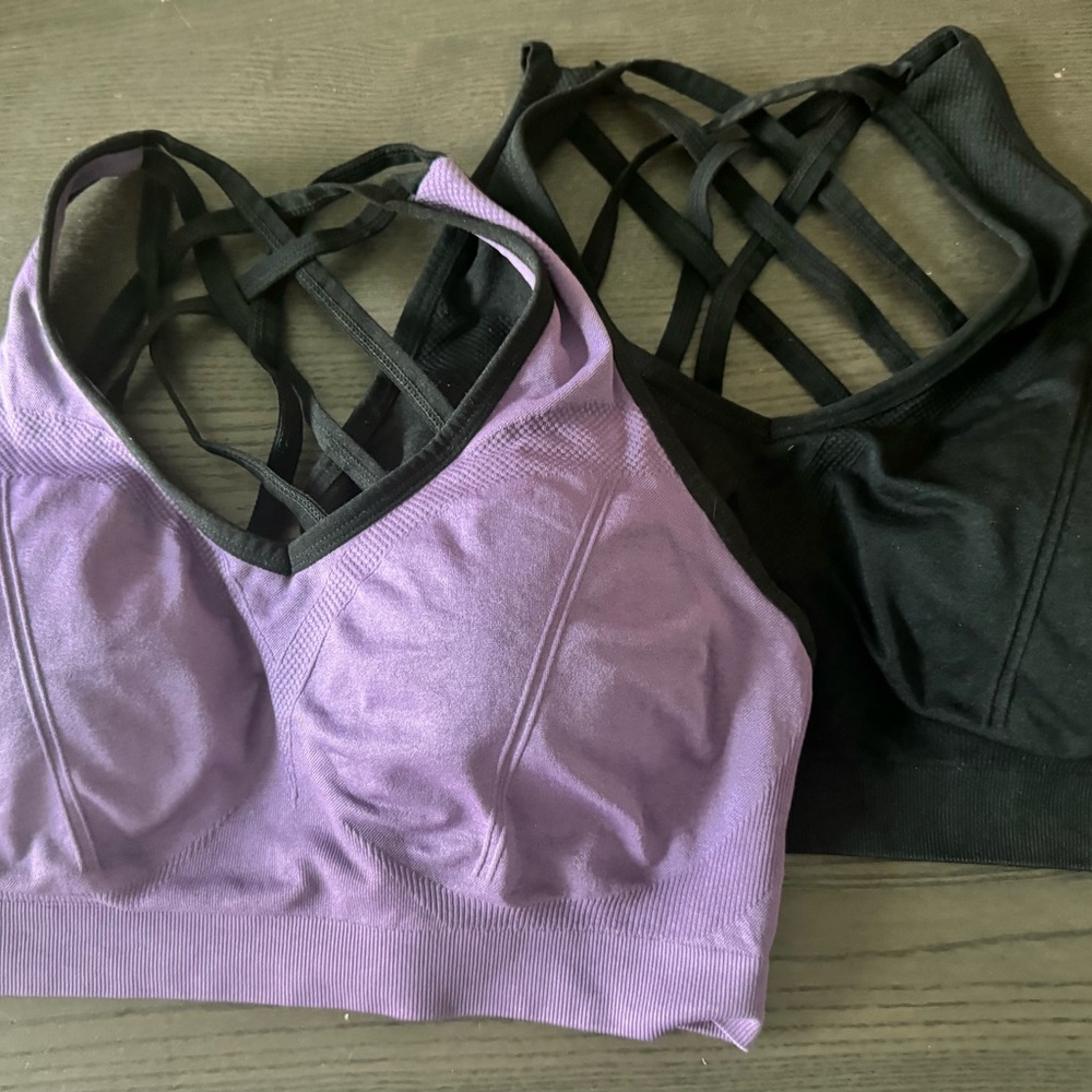 Seamless Strappy Bralette - Purple & Black